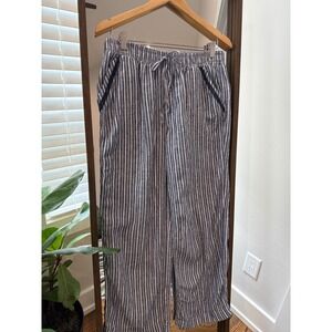 Briggs‎ Linen Blend Pants Striped Cropped Lightweight Sz L Blue White High Waist